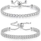 Silver High-Sparkle Cubic Zirconia Iced-Out Tennis Bracelet of Single Row & Double Row (5.7" to 11.3") - Minimalist Geometric Dainty Jewelry