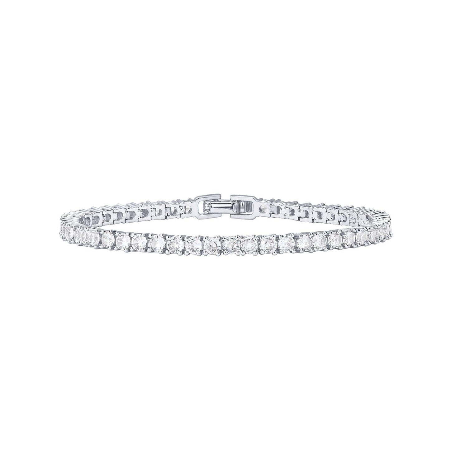 Silver 4.0mm Iced-Out Zirconia Tennis Bracelet with Secure Clasp - Classic Luxury Rhinestone Tennis Chain for Men & Women (8 Inches)