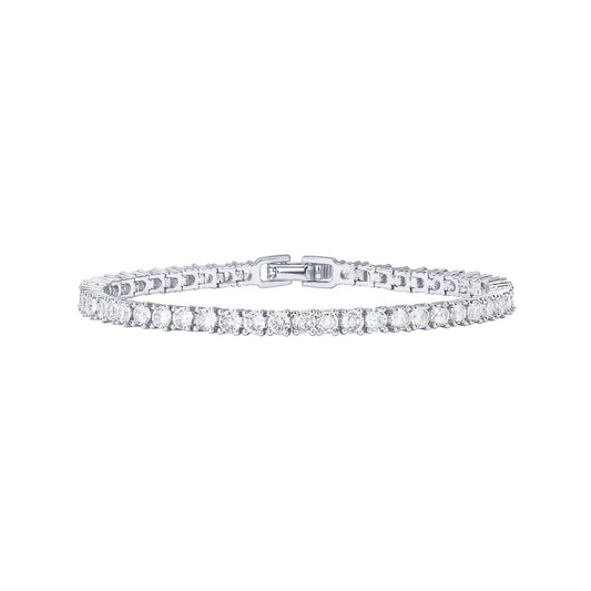 Silver 4.0mm Iced-Out Zirconia Tennis Bracelet with Secure Clasp - Classic Luxury Rhinestone Tennis Chain for Men & Women (8 Inches)