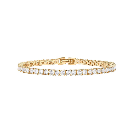 Gold 4.0mm Iced-Out Zirconia Tennis Bracelet with Secure Clasp - Classic Luxury Rhinestone Tennis Chain for Men & Women (8 Inches)