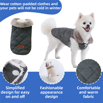 M Size Pink Winter Padded Cotton Dog Thermal Plaid Vest with Faux Fur Collar - Thick Fleece-Lined Warm Pet Jacket