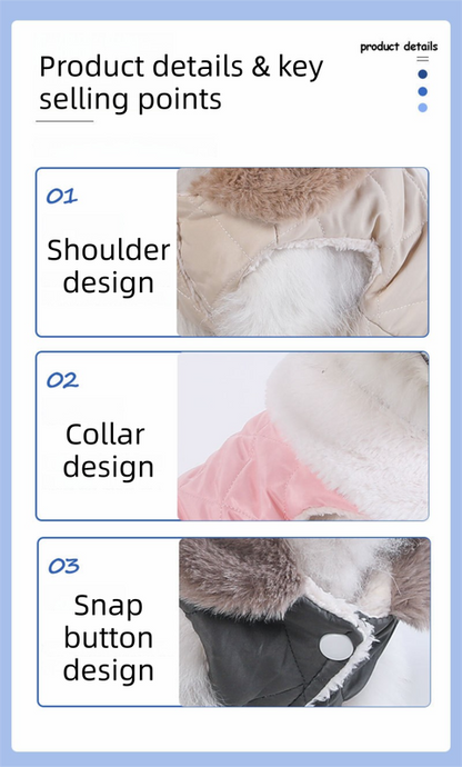 M Size Pink Winter Padded Cotton Dog Thermal Plaid Vest with Faux Fur Collar - Thick Fleece-Lined Warm Pet Jacket