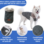 L Size Grey Winter Padded Cotton Dog Thermal Plaid Vest with Faux Fur Collar - Thick Fleece-Lined Warm Pet Jacket