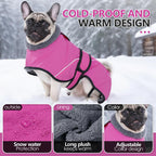 M Size Dark Blue Winter Waterproof Dog Puffer Vest with Adjustable Neckline / Belt and Leash Access - Reflective Long-Pile Fleece Lined Warm Cloak