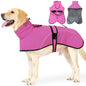 XL Size Rose Red Winter Waterproof Dog Puffer Vest with Adjustable Neckline / Belt and Leash Access - Reflective Long-Pile Fleece Lined Warm Cloak