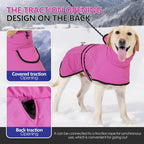3XL Size Rose Red Winter Waterproof Dog Puffer Vest with Adjustable Neckline / Belt and Leash Access - Reflective Long-Pile Fleece Lined Warm Cloak