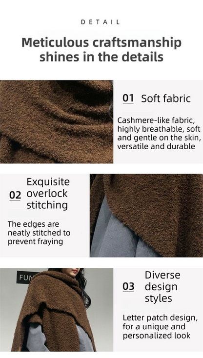 Beige Premium Knitted Wool Blend Poncho - Elegant Thickened Drape Shawl & Cape Cardigan Coat