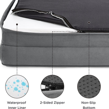 Grey Waterproof Egg-Crate Foam Therapeutic Pet Sofa Bed and Fleece Lounge (XL Size 110 x 82 x 17 CM) - Low Entry, High Bolster Support & Zipper Removable Cover