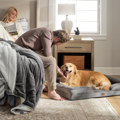 Brown Waterproof Egg-Crate Foam Therapeutic Pet Sofa Bed and Fleece Lounge (XL Size 110 x 82 x 17 CM) - Low Entry, High Bolster Support & Zipper Removable Cover