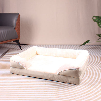Beige Waterproof Egg-Crate Foam Therapeutic Pet Sofa Bed and Fleece Lounge (L Size 91 x 69 x 17 CM) - Low Entry, High Bolster Support & Zipper Removable Cover