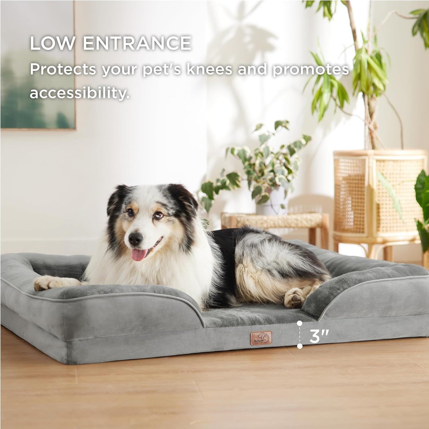 Beige Waterproof Egg-Crate Foam Therapeutic Pet Sofa Bed and Fleece Lounge (XL Size 110 x 82 x 17 CM) - Low Entry, High Bolster Support & Zipper Removable Cover