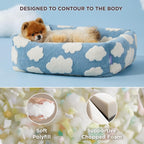 50x48x15 CM Cute Square Plush Pet Bed with Removable Cover & 5 Bolsters Support - Brown Plaid Machine Washable Calming Dog & Cat Sofa