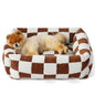 91x68x20 CM Cute Square Plush Pet Bed with Removable Cover & 5 Bolsters Support - Brown Plaid Machine Washable Calming Dog & Cat Sofa