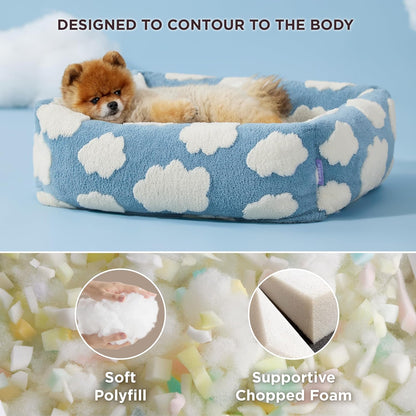 91x68x20 CM Cute Square Plush Pet Bed with Removable Cover & 5 Bolsters Support - Brown Plaid Machine Washable Calming Dog & Cat Sofa