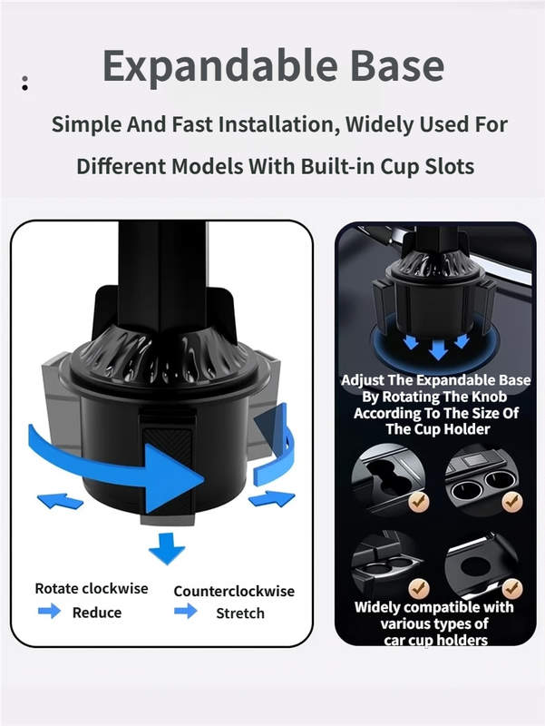 3-in-1 Car Rotating Dinner Tray & Double Cup Holder with Secure Phone Mount - Car Cup Slot Swivel Expander and Snacks & Drinks Organizer