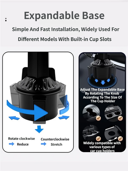3-in-1 Car Rotating Dinner Tray & Double Cup Holder with Secure Phone Mount - Car Cup Slot Swivel Expander and Snacks & Drinks Organizer