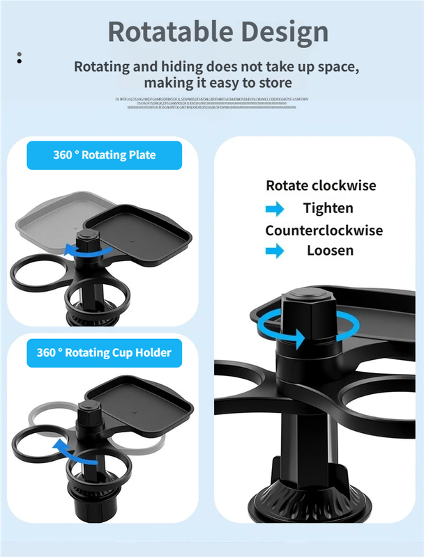 3-in-1 Car Rotating Dinner Tray & Double Cup Holder with Secure Phone Mount - Car Cup Slot Swivel Expander and Snacks & Drinks Organizer