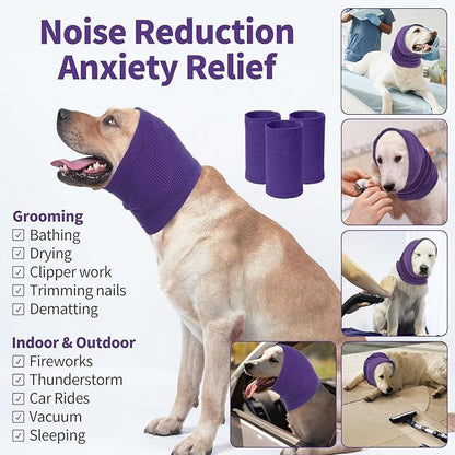 3-Pack(S/M/L Size) Blue Instant Calming Dog Warm Hoods and Ear Covers - Anxiety Relief Noise Reduction & Grooming Support, Breathable Full-Head Protection