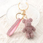 Pink Crystal-Encrusted Sparkling Bear Keychain - Luxury Fashion Bag Charm & Key Alloy Accessory