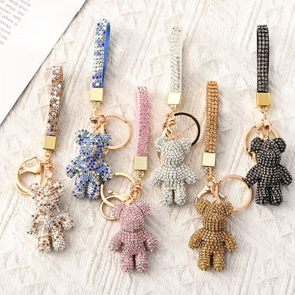 Black Crystal-Encrusted Sparkling Bear Keychain - Luxury Fashion Bag Charm & Key Alloy Accessory