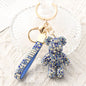 Blue Crystal-Encrusted Sparkling Bear Keychain - Luxury Fashion Bag Charm & Key Alloy Accessory