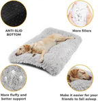 95 x 65 CM Winter Long Plush Dog Bed for Large Dogs - 10CM Thickened Fluffy Faux Fur Pad - Calming Anti Anxiety Pet Cushion with Non-Slip Bottom, Removable & Washable Heavy Duty Bedding, Grey XL Size