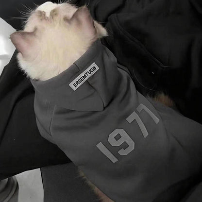 2-Pack L sizeTrendy Pet Hoodie with "1977" Print - Warm Winter Wear for Cats and Small Dogs - with Plush Lining -   Beige and Dark Grey
