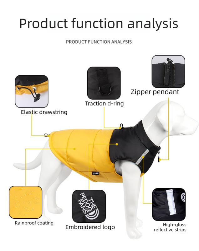 Pnik XL  Size  Dog Clothing — Warm, Thickened Cotton Jacket for Autumn & Winter; Waterproof Pet Vest — Reflective Safety Design, Leash-Compatible