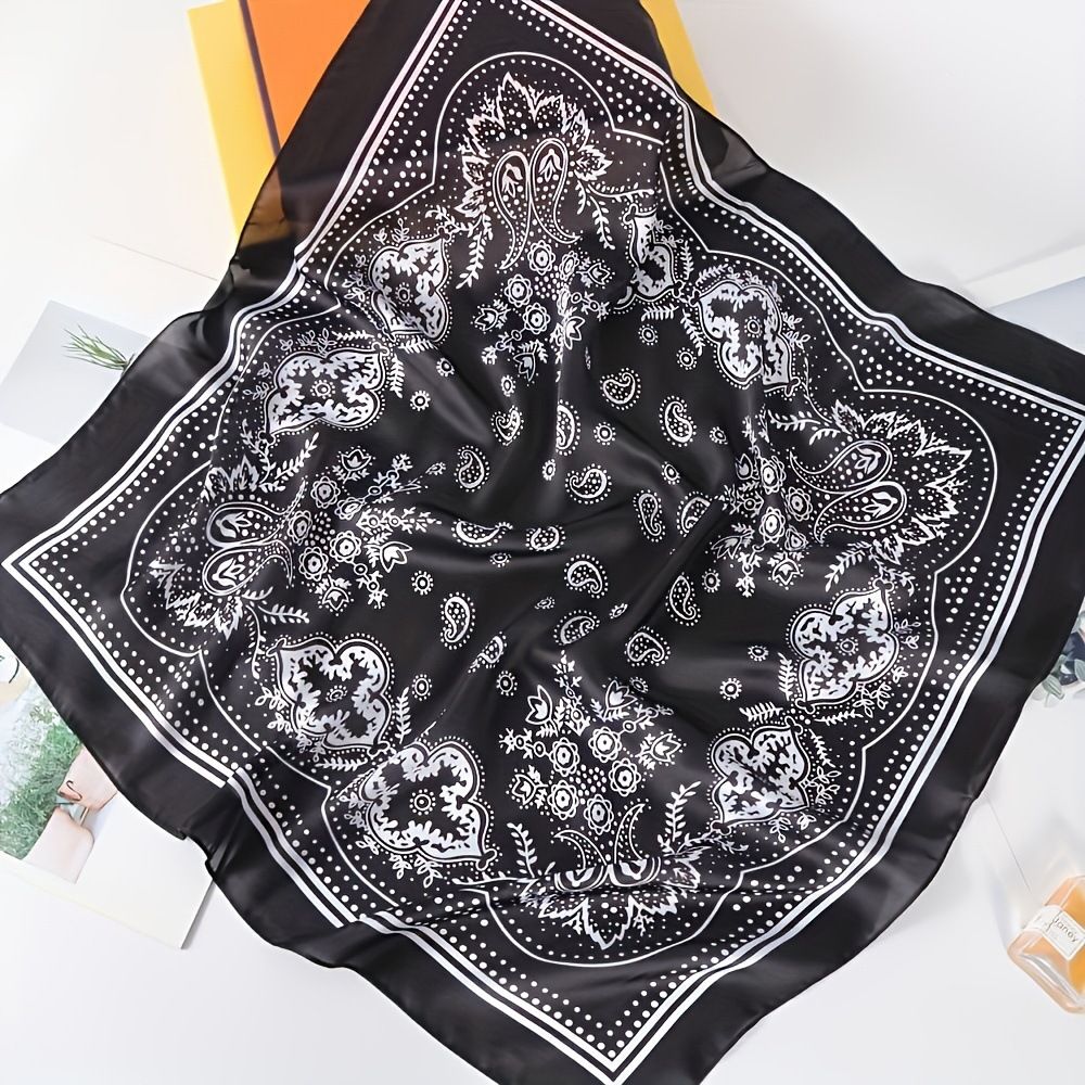Pink and white Women's 70cm Square Scarf - Bohemian Paisley & Vintage Print Collection - Lightweight Satin Feel, Versatile Neck Tie, Head Wrap, Bag Accent, Everyday Elegance, Gift Ready