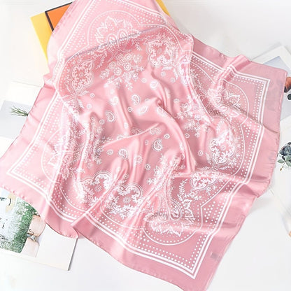 Coffee and white Women's 70cm Square Scarf - Bohemian Paisley & Vintage Print Collection - Lightweight Satin Feel, Versatile Neck Tie, Head Wrap, Bag Accent, Everyday Elegance, Gift Ready