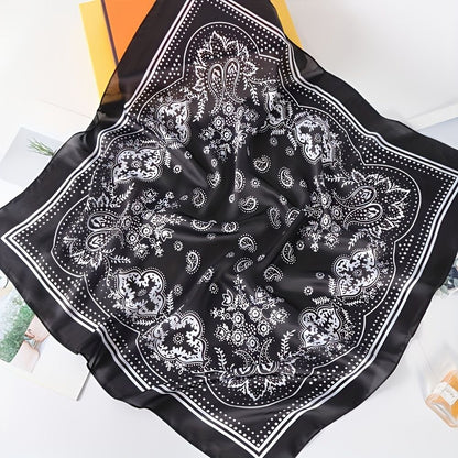 Green and white Women's 70cm Square Scarf - Bohemian Paisley & Vintage Print Collection - Lightweight Satin Feel, Versatile Neck Tie, Head Wrap, Bag Accent, Everyday Elegance, Gift Ready