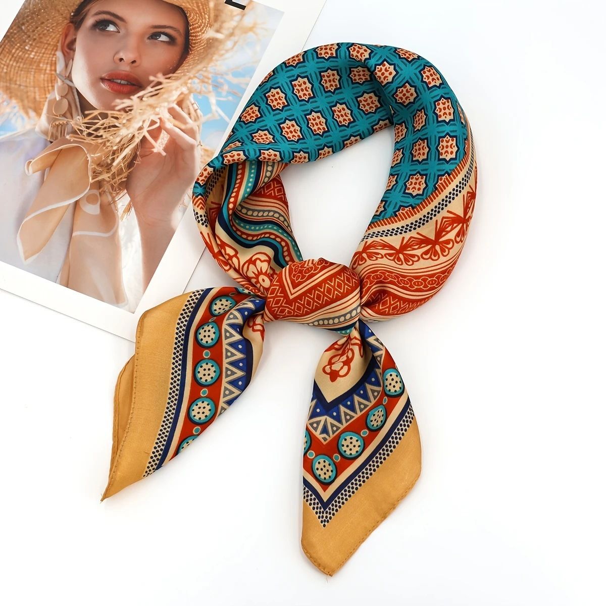 Bohemian White Women's 70cm Square Scarf - Bohemian Paisley & Vintage Print Collection - Lightweight Satin Feel, Versatile Neck Tie, Head Wrap, Bag Accent, Everyday Elegance, Gift Ready