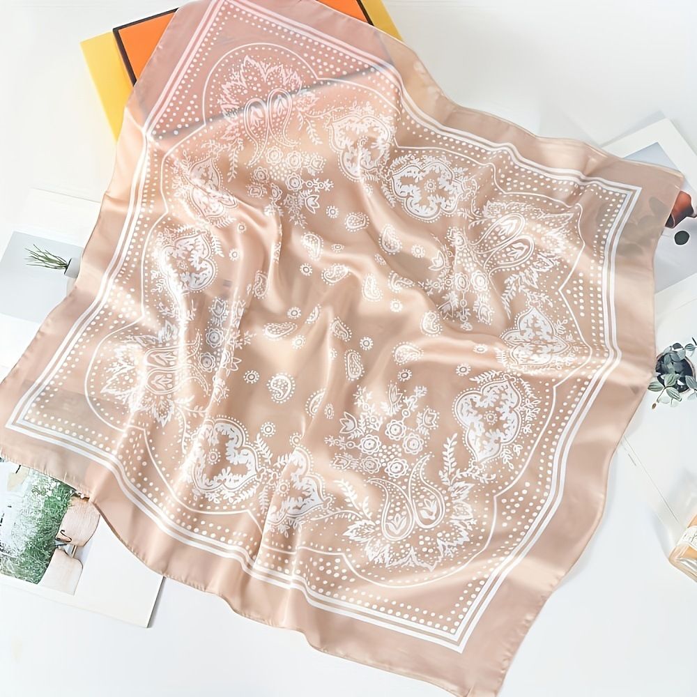 Bohemian White Women's 70cm Square Scarf - Bohemian Paisley & Vintage Print Collection - Lightweight Satin Feel, Versatile Neck Tie, Head Wrap, Bag Accent, Everyday Elegance, Gift Ready