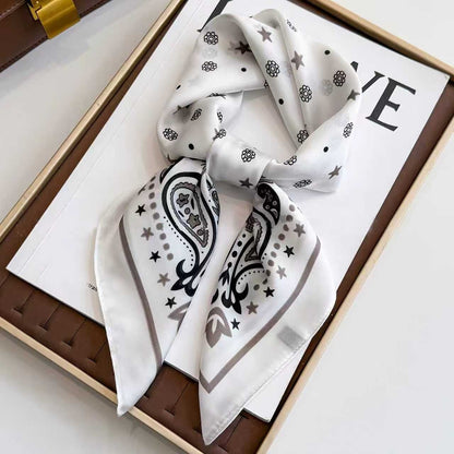 Bohemian White Women's 70cm Square Scarf - Bohemian Paisley & Vintage Print Collection - Lightweight Satin Feel, Versatile Neck Tie, Head Wrap, Bag Accent, Everyday Elegance, Gift Ready
