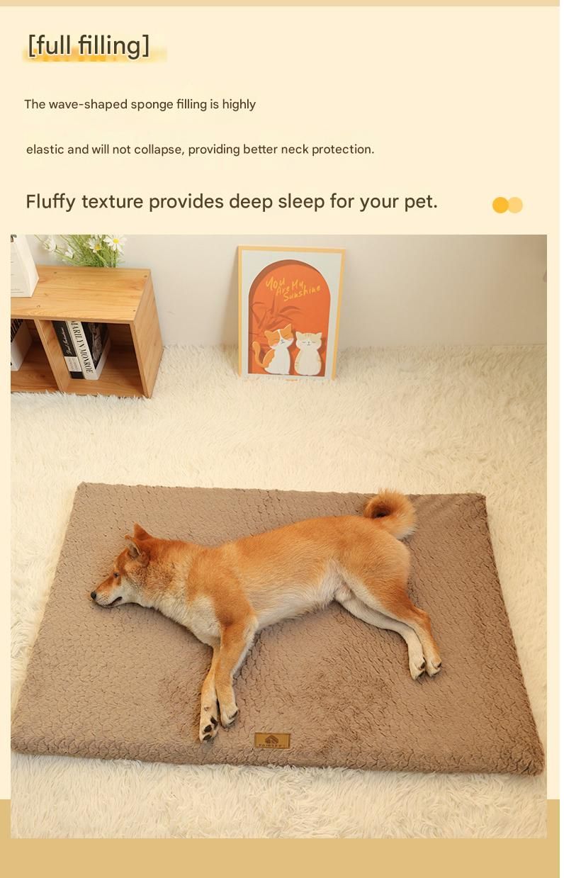 Pink S size Pet Dog Bed Mat - Plush Short Fur Cover with Wave Foam Padding - Washable Removable Cover, Non-Slip Base, Warm Winter Cushion for Dogs and Cats, Multiple Sizes