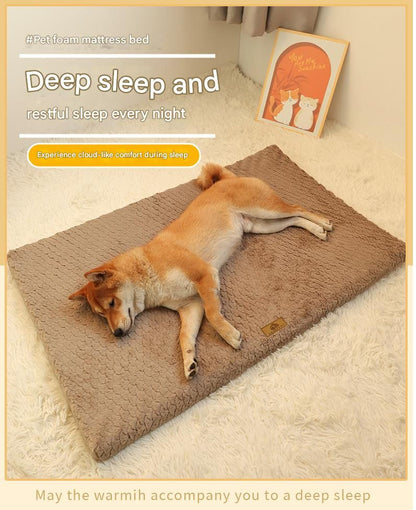 Pink L size Pet Dog Bed Mat - Plush Short Fur Cover with Wave Foam Padding - Washable Removable Cover, Non-Slip Base, Warm Winter Cushion for Dogs and Cats, Multiple Sizes