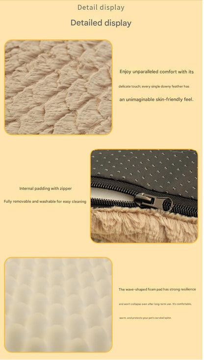 Grey S size Pet Dog Bed Mat - Plush Short Fur Cover with Wave Foam Padding - Washable Removable Cover, Non-Slip Base, Warm Winter Cushion for Dogs and Cats, Multiple Sizes