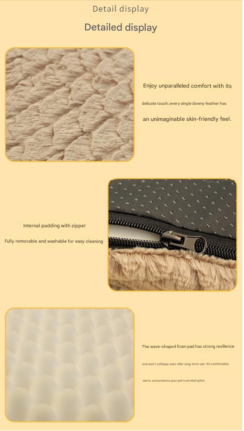 Grey M size Pet Dog Bed Mat - Plush Short Fur Cover with Wave Foam Padding - Washable Removable Cover, Non-Slip Base, Warm Winter Cushion for Dogs and Cats, Multiple Sizes