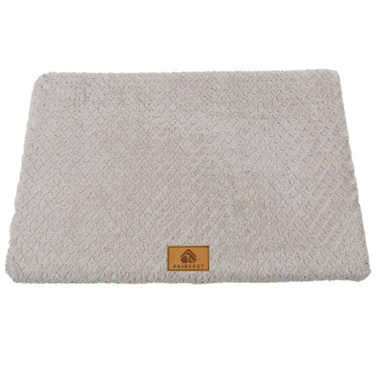 Silver-gray M size Pet Dog Bed Mat - Plush Short Fur Cover with Wave Foam Padding - Washable Removable Cover, Non-Slip Base, Warm Winter Cushion for Dogs and Cats, Multiple Sizes