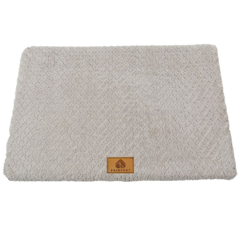 Silver-gray L size Pet Dog Bed Mat - Plush Short Fur Cover with Wave Foam Padding - Washable Removable Cover, Non-Slip Base, Warm Winter Cushion for Dogs and Cats, Multiple Sizes