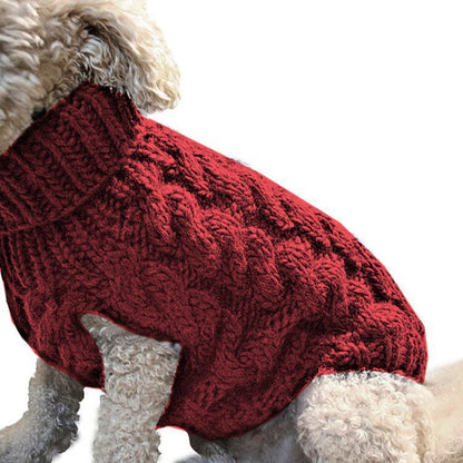 Red XL size Cosy Cable Knit Dog Jumper -  Warm Winter Pet Clothing, Soft High Neck Design, Small to Medium Dogs, Easy Wear Pullover Style, Ideal for Chilly Evenings and Outdoor Walks