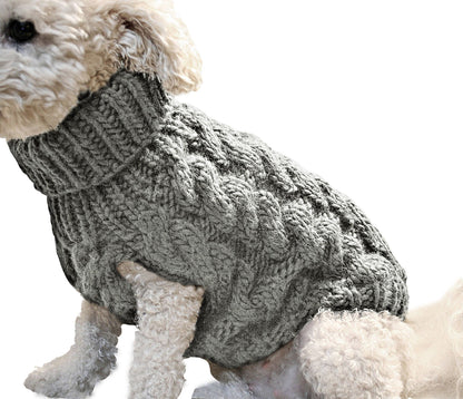 Grey XL size Cosy Cable Knit Dog Jumper -  Warm Winter Pet Clothing, Soft High Neck Design, Small to Medium Dogs, Easy Wear Pullover Style, Ideal for Chilly Evenings and Outdoor Walks