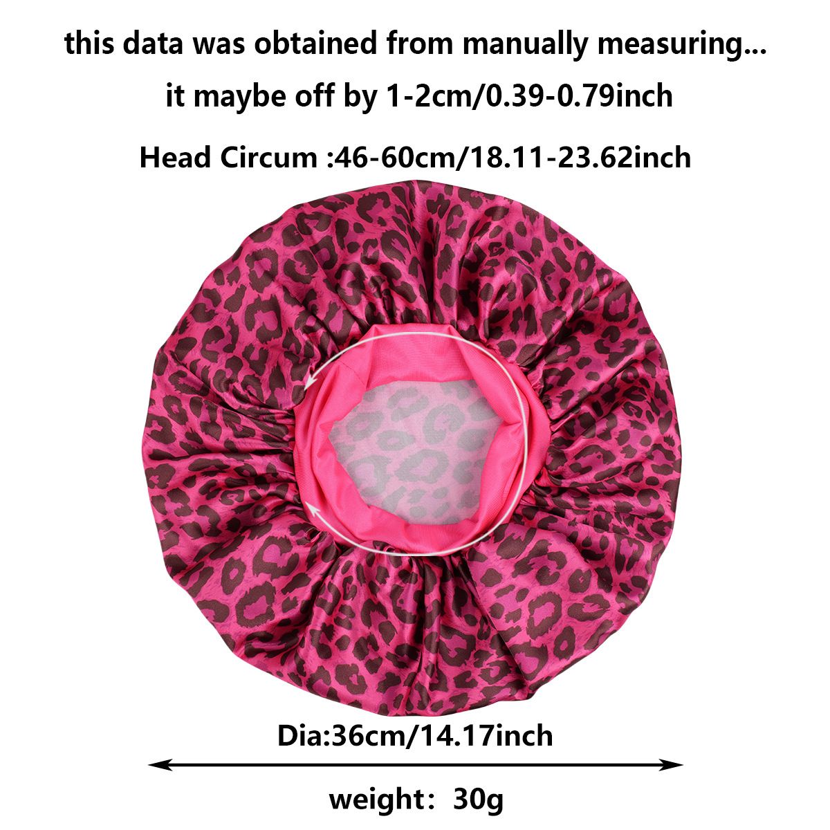 Leo -Rose Red Leopard Print Satin Sleep Bonnet -  Large Size Hair Protection Cap with Elastic Band, Soft Lined for Curly Hair, Night Wear and Spa Use