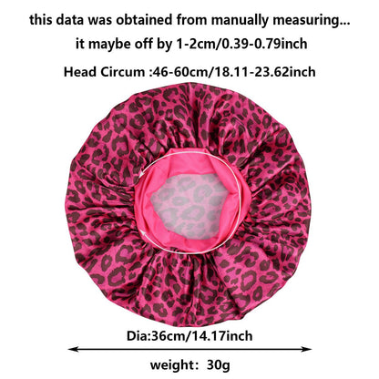 Leo -Rose Red Leopard Print Satin Sleep Bonnet -  Large Size Hair Protection Cap with Elastic Band, Soft Lined for Curly Hair, Night Wear and Spa Use