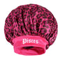 Pisces -Rose Red Leopard Print Satin Sleep Bonnet -  Large Size Hair Protection Cap with Elastic Band, Soft Lined for Curly Hair, Night Wear and Spa Use