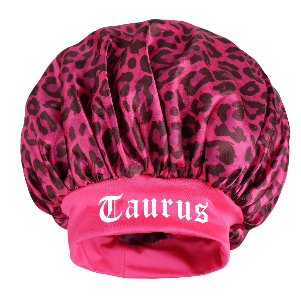 Taurus -Rose Red Leopard Print Satin Sleep Bonnet -  Large Size Hair Protection Cap with Elastic Band, Soft Lined for Curly Hair, Night Wear and Spa Use