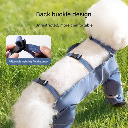 Grey S size Pet Waterproof Full-Body Dust-Proof Pants with Belly Coverage - Adjustable Straps, 4-Leg Protection for Small Dogs, Easy Clean Outdoor Wear