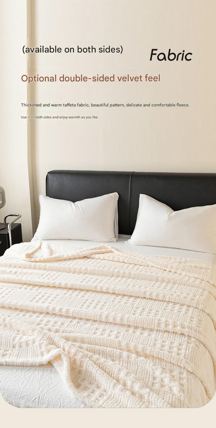 Green 100*150cm Thickened Double-Sided Plush Waffle Weave Throw Blanket - Anti-Static Taffeta Velvet & Flannel Fleece - Warm, Soft, Non-Shedding Blanket for Winter, Sofa, Bed & Office