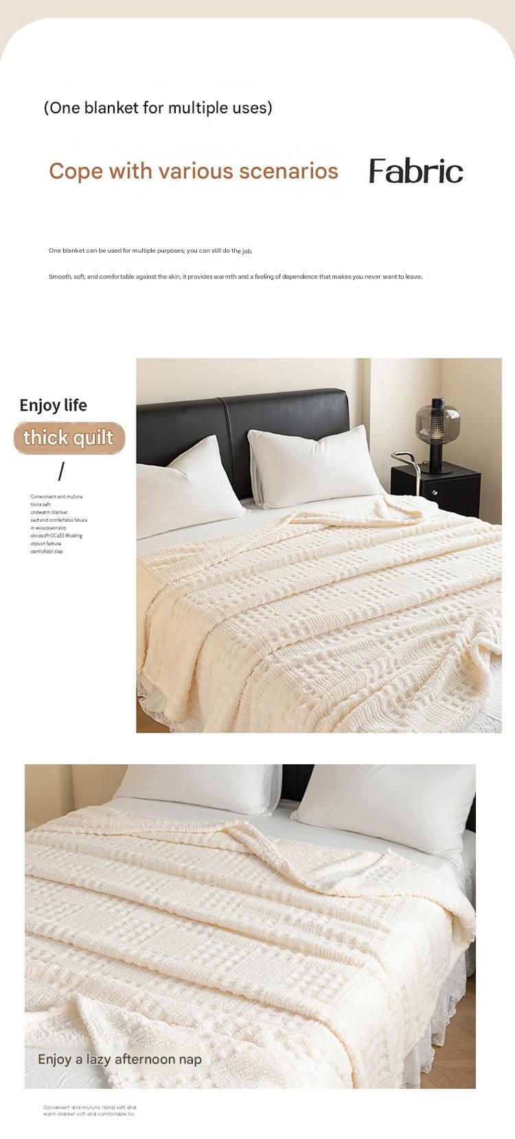 Green 100*150cm Thickened Double-Sided Plush Waffle Weave Throw Blanket - Anti-Static Taffeta Velvet & Flannel Fleece - Warm, Soft, Non-Shedding Blanket for Winter, Sofa, Bed & Office