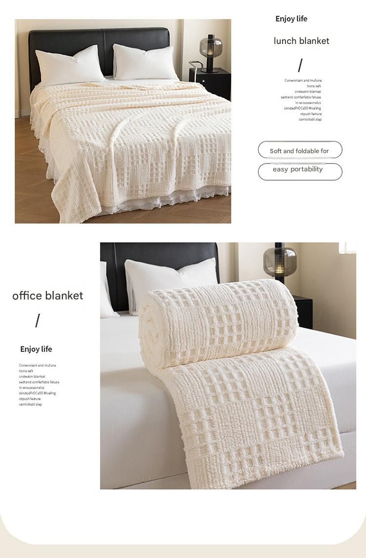 Green 100*150cm Thickened Double-Sided Plush Waffle Weave Throw Blanket - Anti-Static Taffeta Velvet & Flannel Fleece - Warm, Soft, Non-Shedding Blanket for Winter, Sofa, Bed & Office